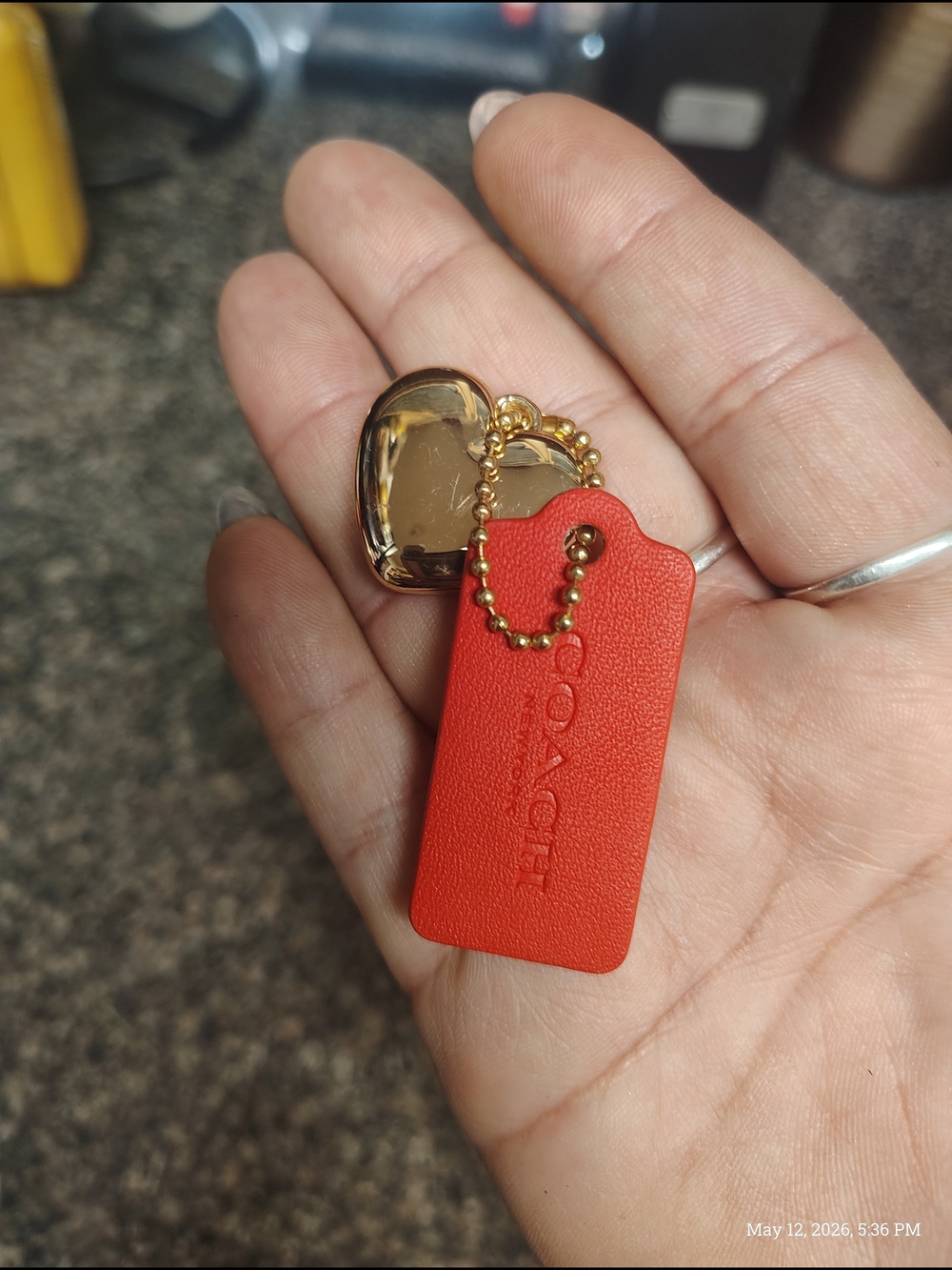 Coach Red Leather Key Tag with Gold Hardware